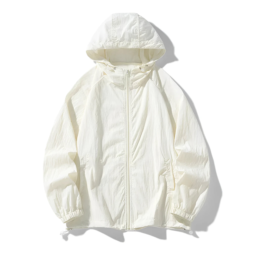 Loose-fit thin nylon blend outdoor sports jacket shown in light grey colour