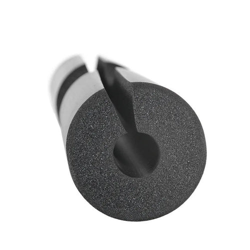 NBR foam barbell shoulder pad 44cmx10cm in black on a barbell with weight plates, for squats and hip thrusts
