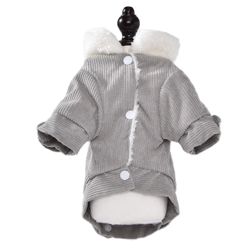 Lambswool grey padded dog vest with fleece lining for winter warmth.