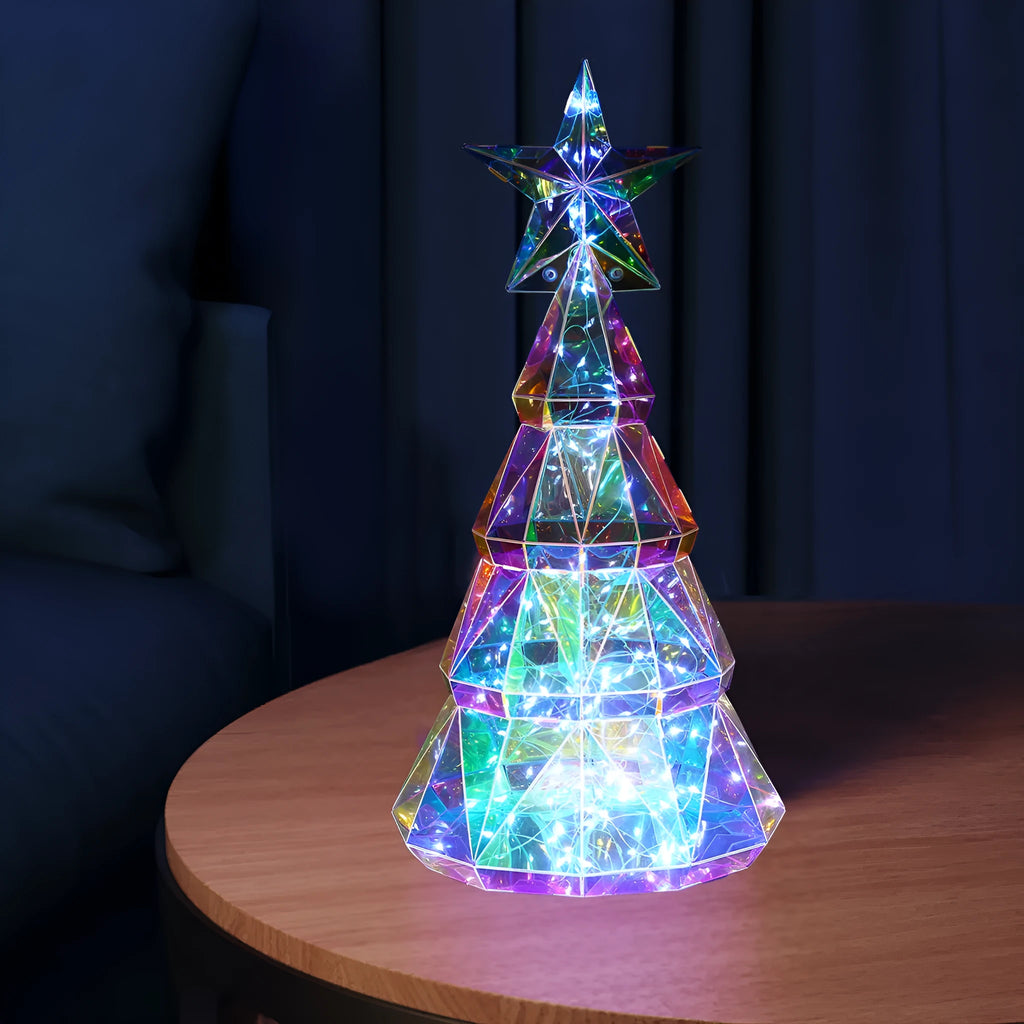 Colourful cartoon-style Christmas tree light made of PET, dimensions 14.5 by 4.8 by 20cm.