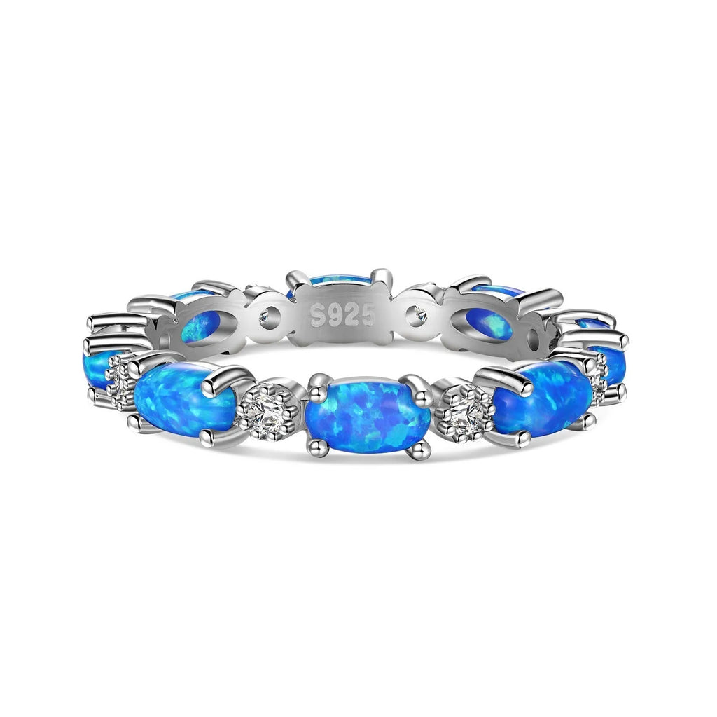 S925 sterling silver opal ring for women, U-shaped setting, opal white colour, electroplated finish, size 7