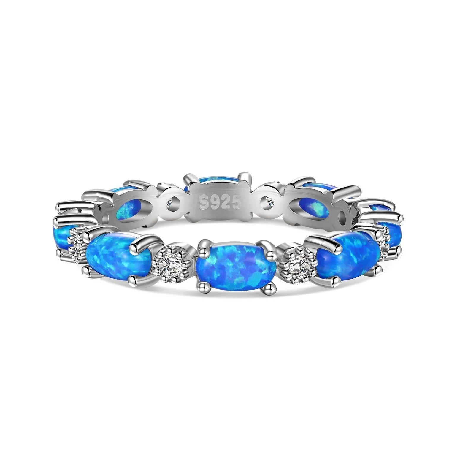 S925 sterling silver opal ring for women, U-shaped setting, opal white colour, electroplated finish, size 7