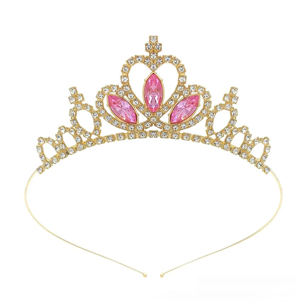 Girl's electroplated alloy princess crown headdress in gold and silver colour variations for birthday parties