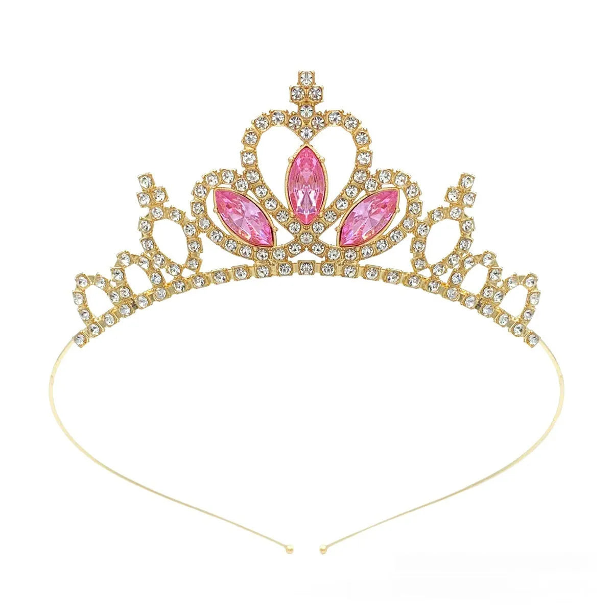 Girl's electroplated alloy princess crown headdress in gold and silver colour variations for birthday parties