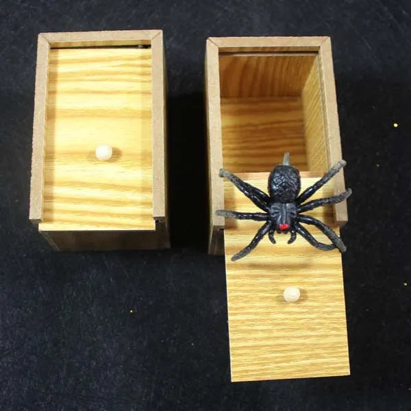 Small camellia wood prank box with spider figure for youth 15-35