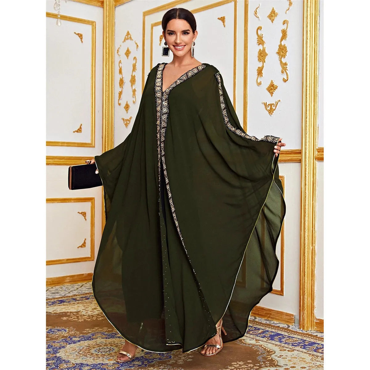 Loose-fit chiffon Muslim robe dress in black, one size, for women