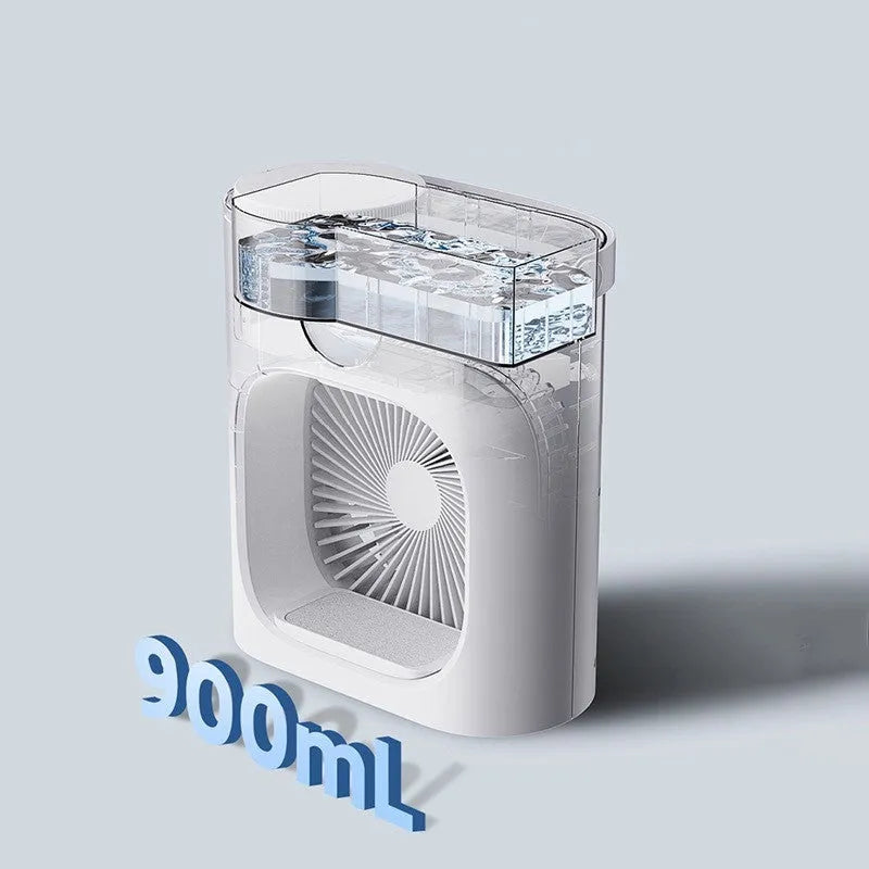 White USB refrigeration air conditioner household fan, 276 x 229 x 148mm, brushless motor, timing screen display.