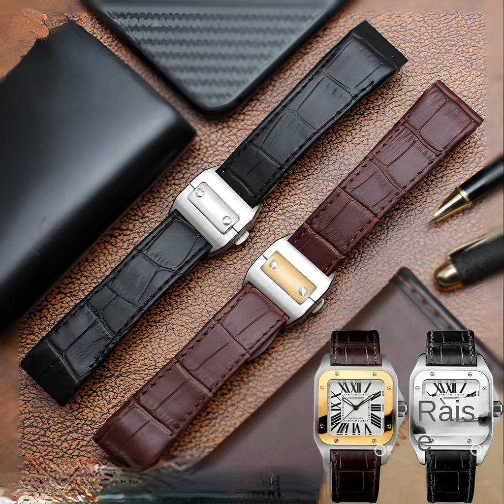 Santos 100 leather watch band 20mm black no buckle
