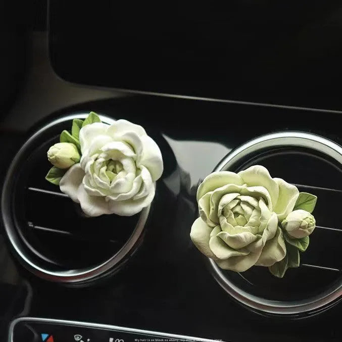 Jasmine scented gypsum car air vent clip diffuser in off white or fresh green