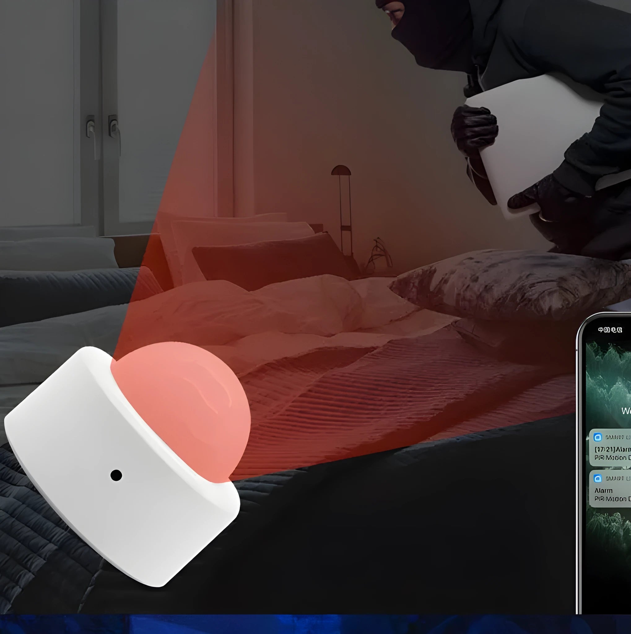 White wireless infrared body motion sensor with compact 33mm design and ZigBee connectivity