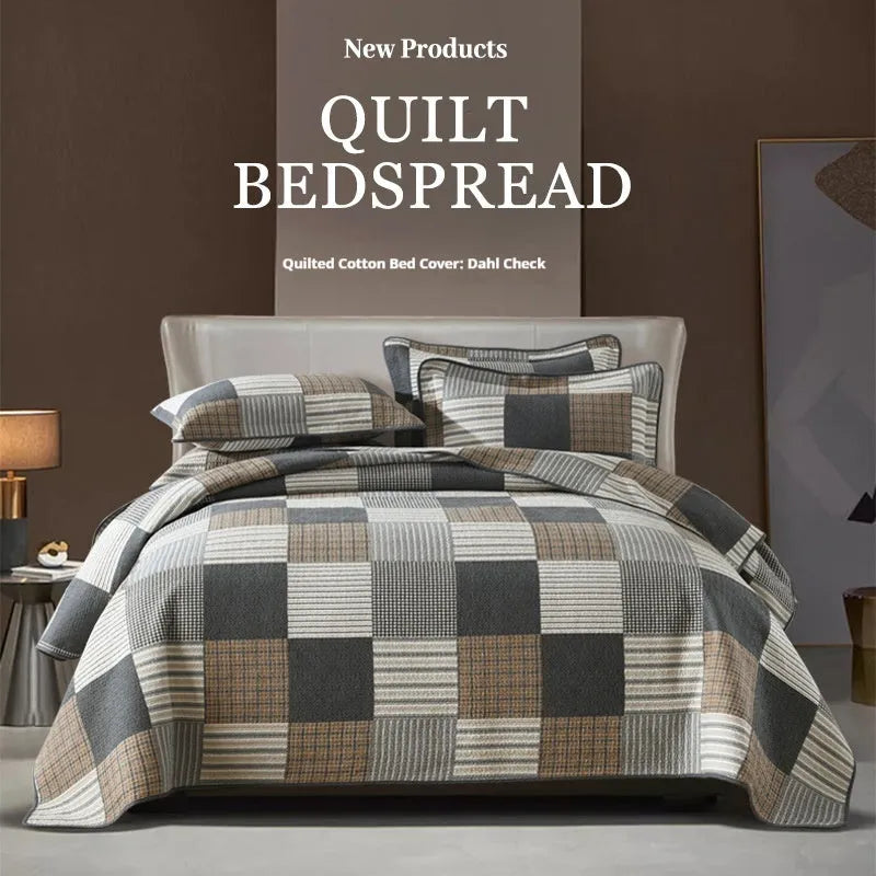 Pure cotton bedspread three-piece set with geometric printed pattern for 1.8 metre bed