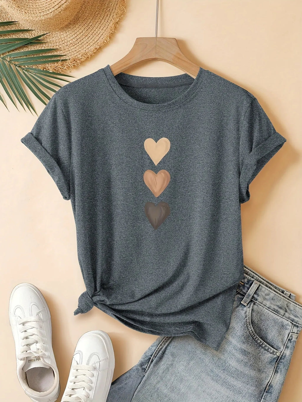 Women's pure cotton art retro T-shirt with drawing print in blue colour