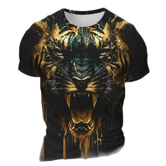 Men's 3D tiger pattern printed short sleeve T-shirt on a hanger