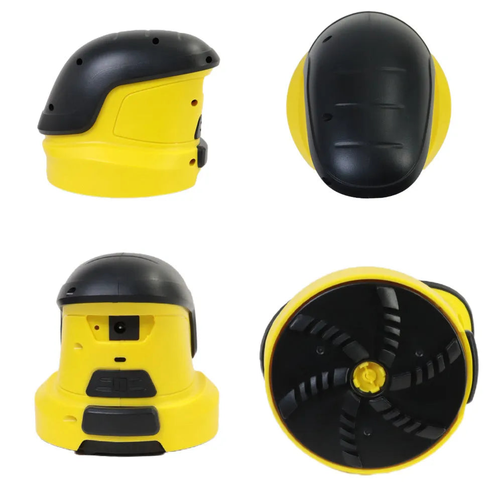 Yellow cordless electric car snow scraper with funnel shape and USB charging cable