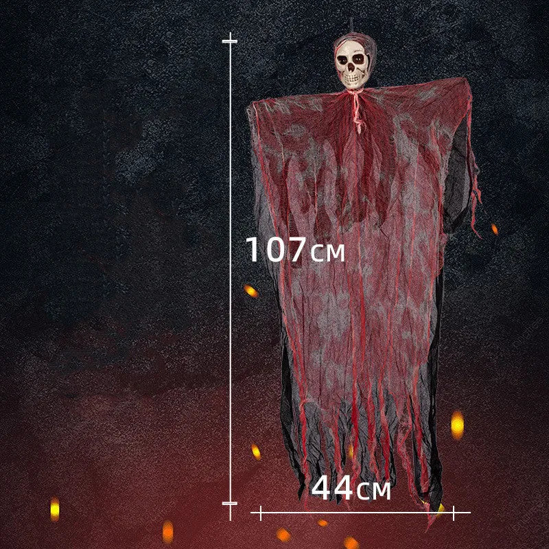 Halloween hanging ghost pendant with realistic skull face and wavy ghost clothes