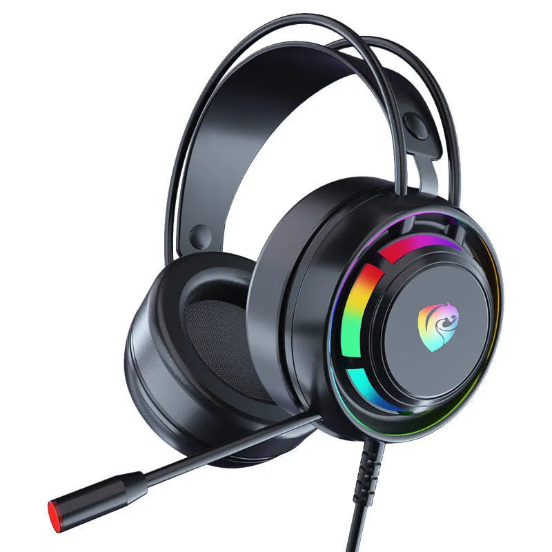 Black wired computer gaming headset with microphone and 50mm drivers, showing 2.2m cable