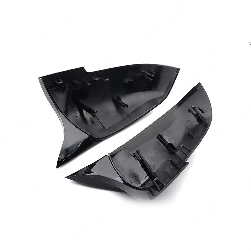 Bright black horn style rear-view mirror shell for BMW 1 2 3 4 Series, X1, M2, i3, plastic pair
