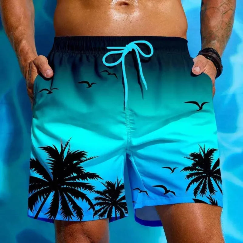 Men's loose fit swimming trunks in polyester fabric with ethnic style design