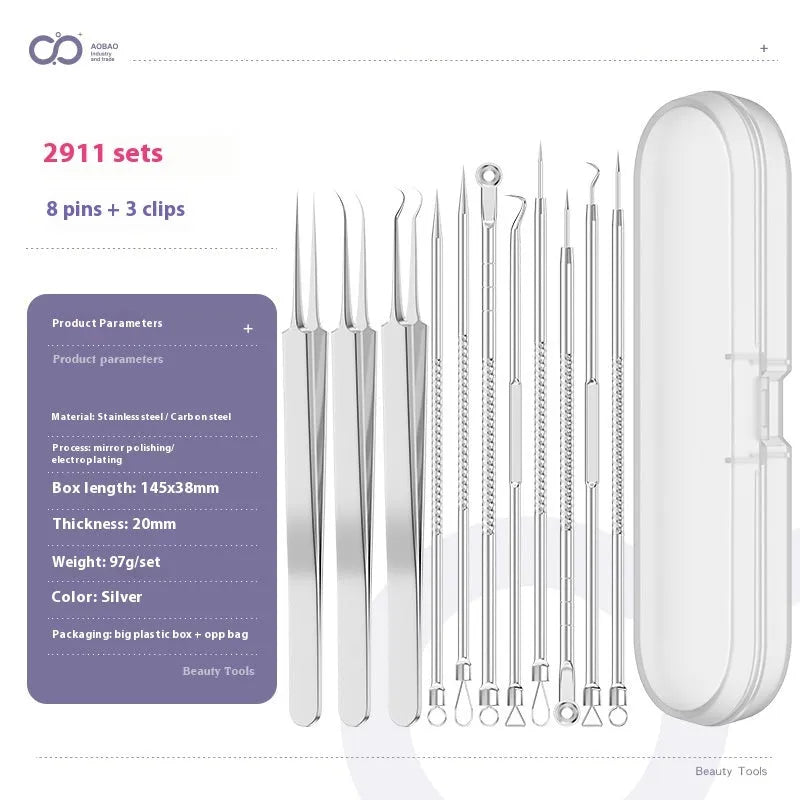 4-piece metal acne needle set with ultra fine pointed tips for professional skincare extraction