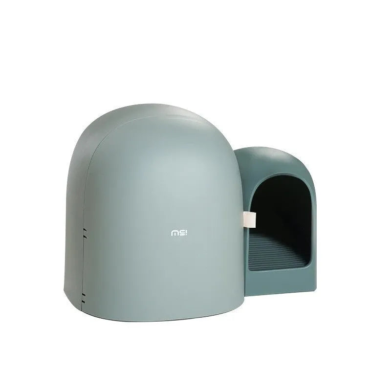 Fully enclosed oversized cat litter box in ABS plastic shown in Moss Green colour