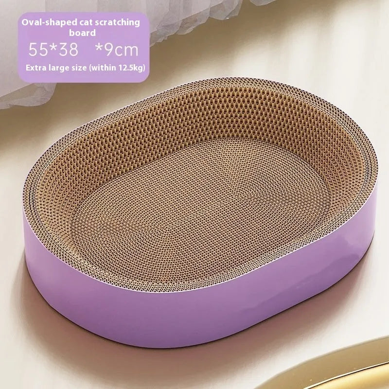 Green oval corrugated paper cat scratch board and nest with a 55cm diameter.