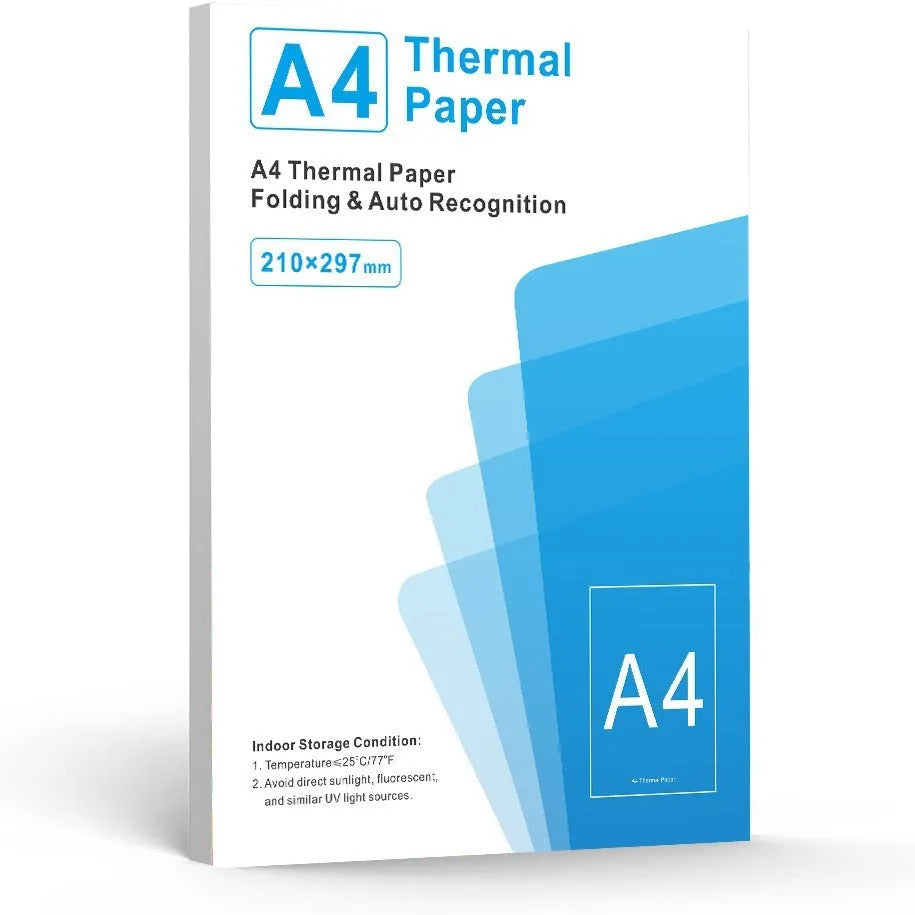 Pack of white A4 thermal paper sheets for portable thermal printers