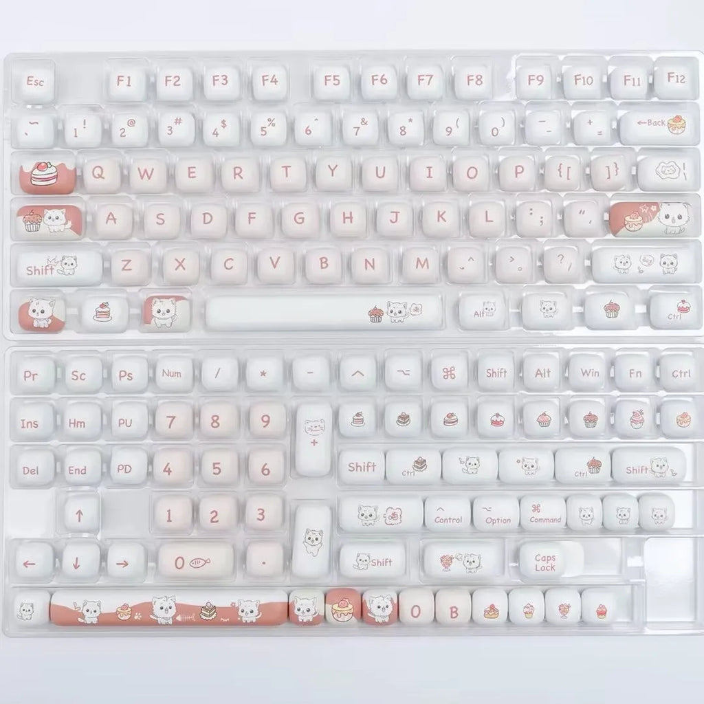 Complete set of MOG round key caps with sublimation-printed cartoon dessert cat design for mechanical keyboards.