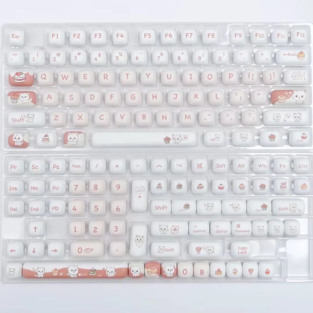 Complete set of MOG round key caps with sublimation-printed cartoon dessert cat design for mechanical keyboards.