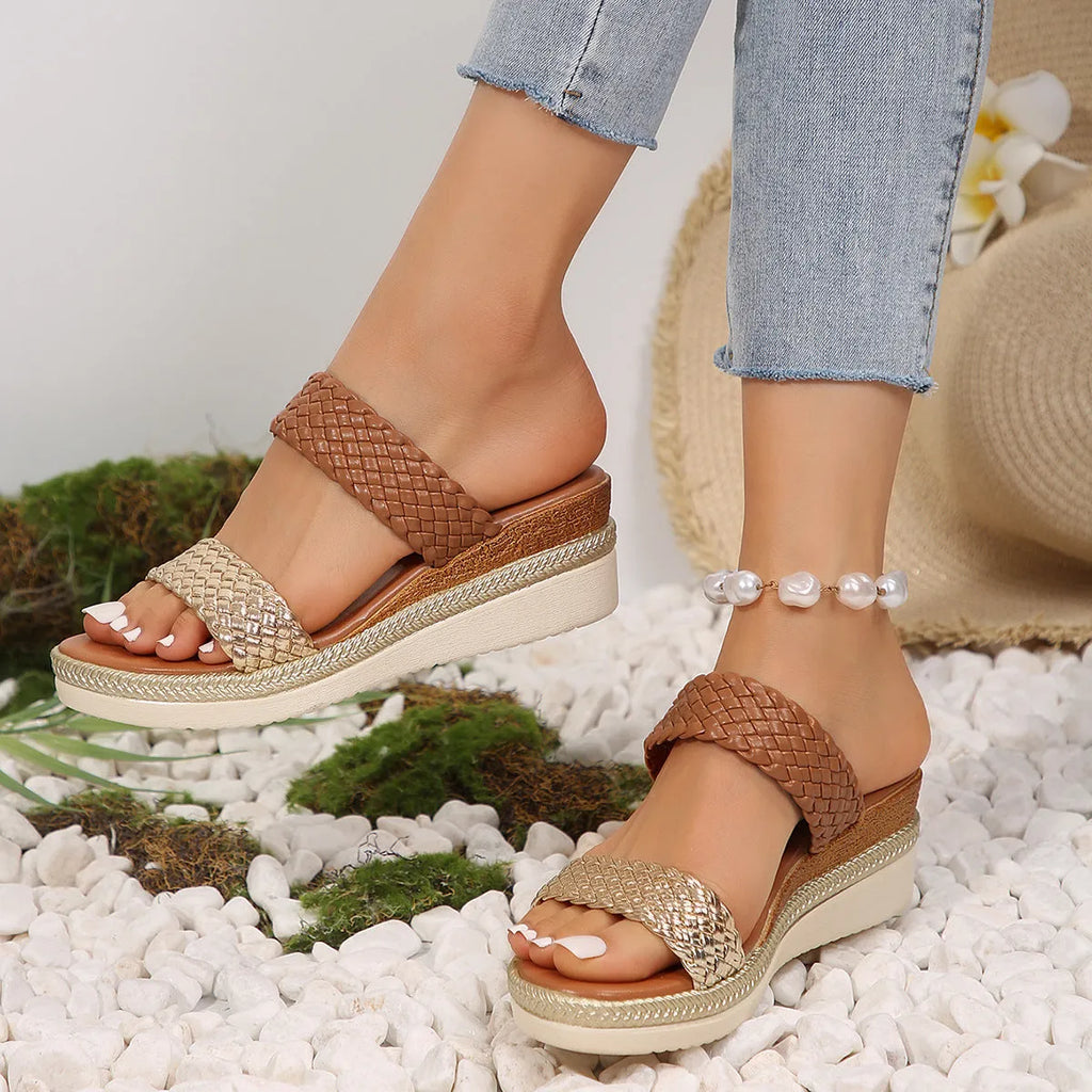 Gold or silver plus size wedge sandals for women in sizes 36 to 43