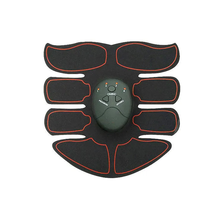 Digital abdominal muscle stimulation patch with three electrodes and colour-coded edges.
