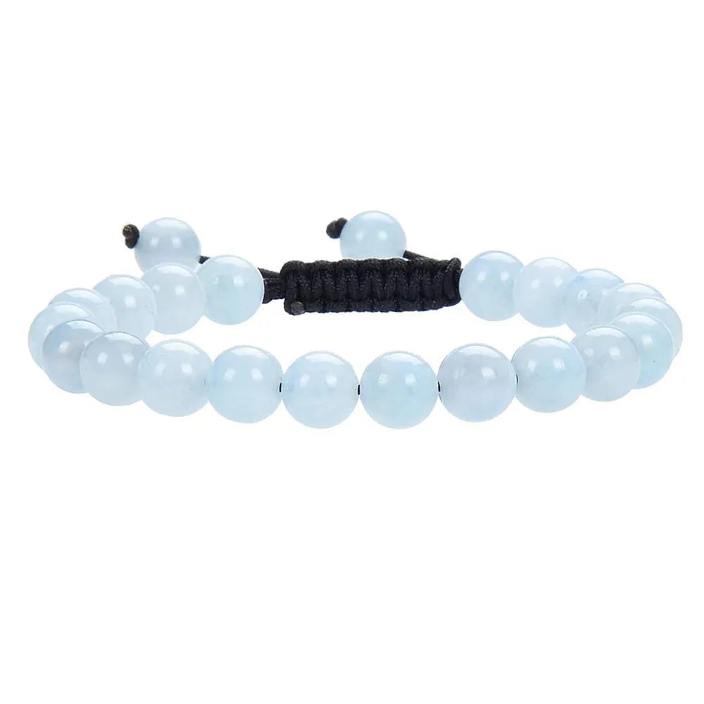 Women's hand-woven flat knot braided bracelet with geometric design and natural stones