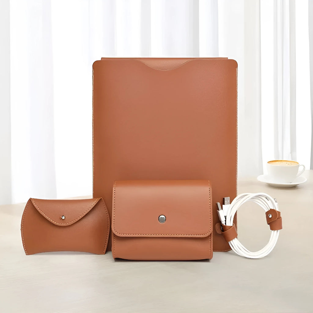 Four-piece leather edge protector set for notebooks in multiple colours with lock edge design