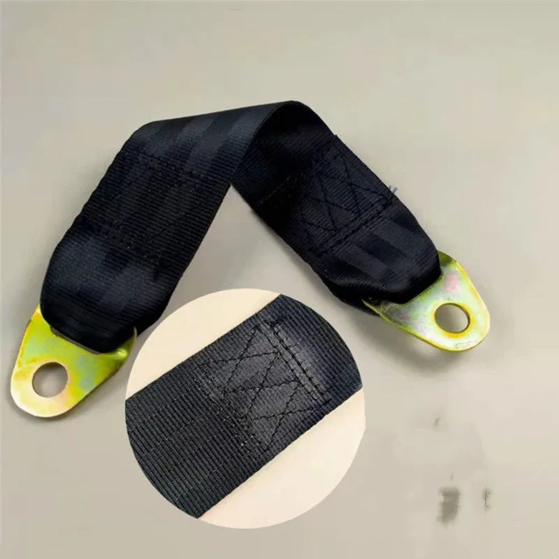 Adjustable polyester door latch and stop belt with screws and nuts for universal application