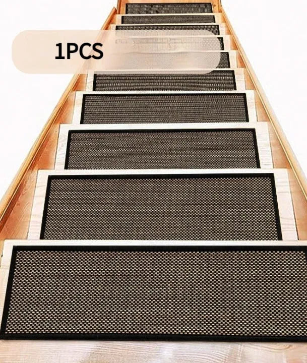 Japanese-style linen-look stair mat with rubber backing measuring 20 by 76 centimetres in camel colour