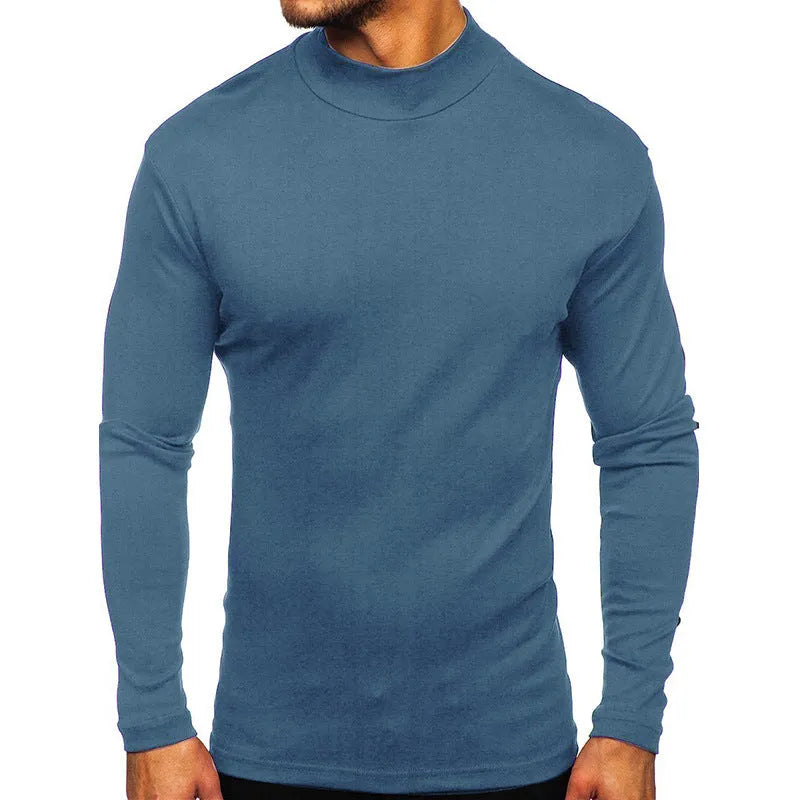 Men's autumn winter Dralon polyester high-neck long-sleeve pullover in solid colour, slim fit, US sizes S-2XL