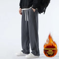 Men's double-sided polar fleece winter trousers with wool lining in loose fit Korean style