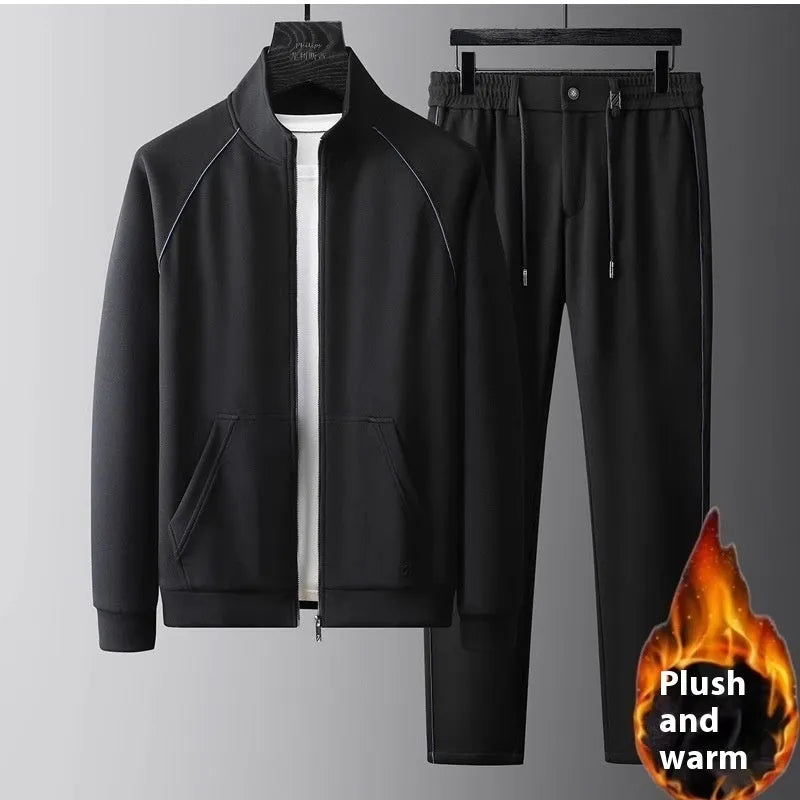Men's stand collar sports suit set in slim fit with coat and trousers