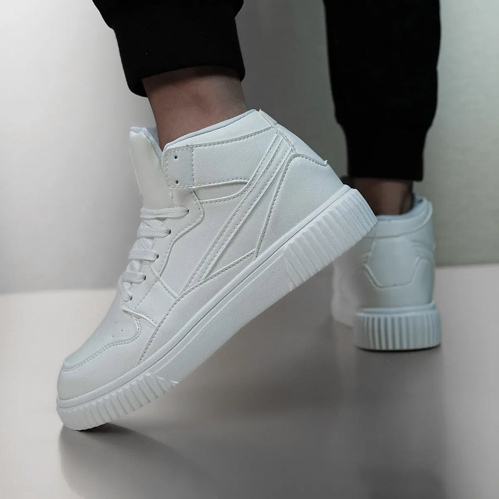 Men's white round-toe casual shoes made from microfiber for autumn and winter.