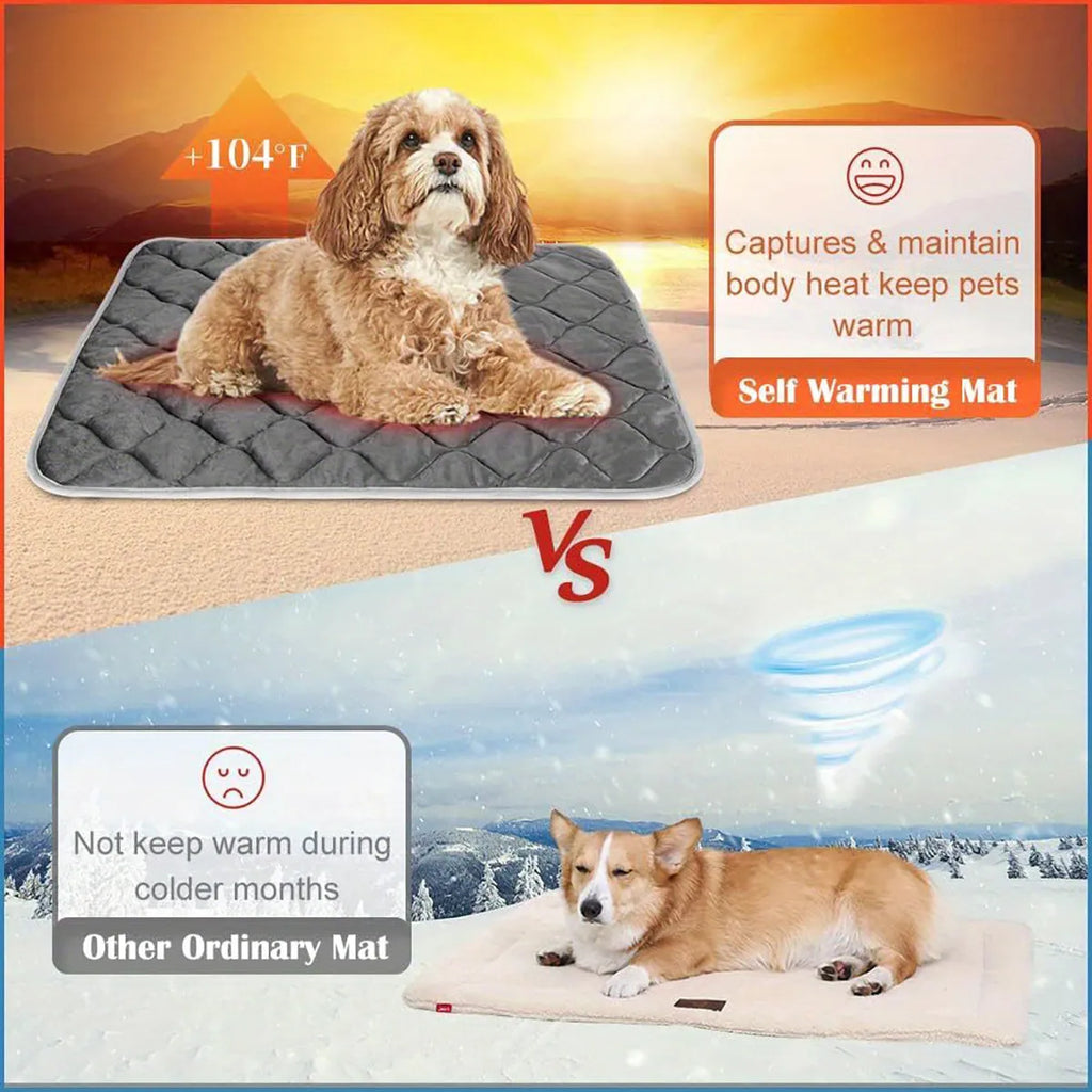 Self-heating pet mat in brown or grey with non-slip base, 5-layer thermal pad for dogs and cats