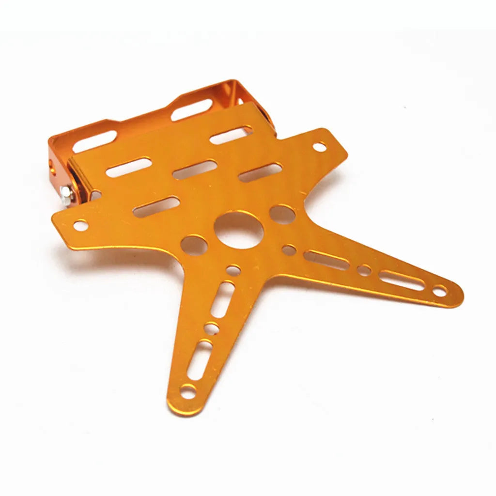 Aluminium alloy bat-shaped motorcycle licence plate frame in black with adjustable angle on rear of bike
