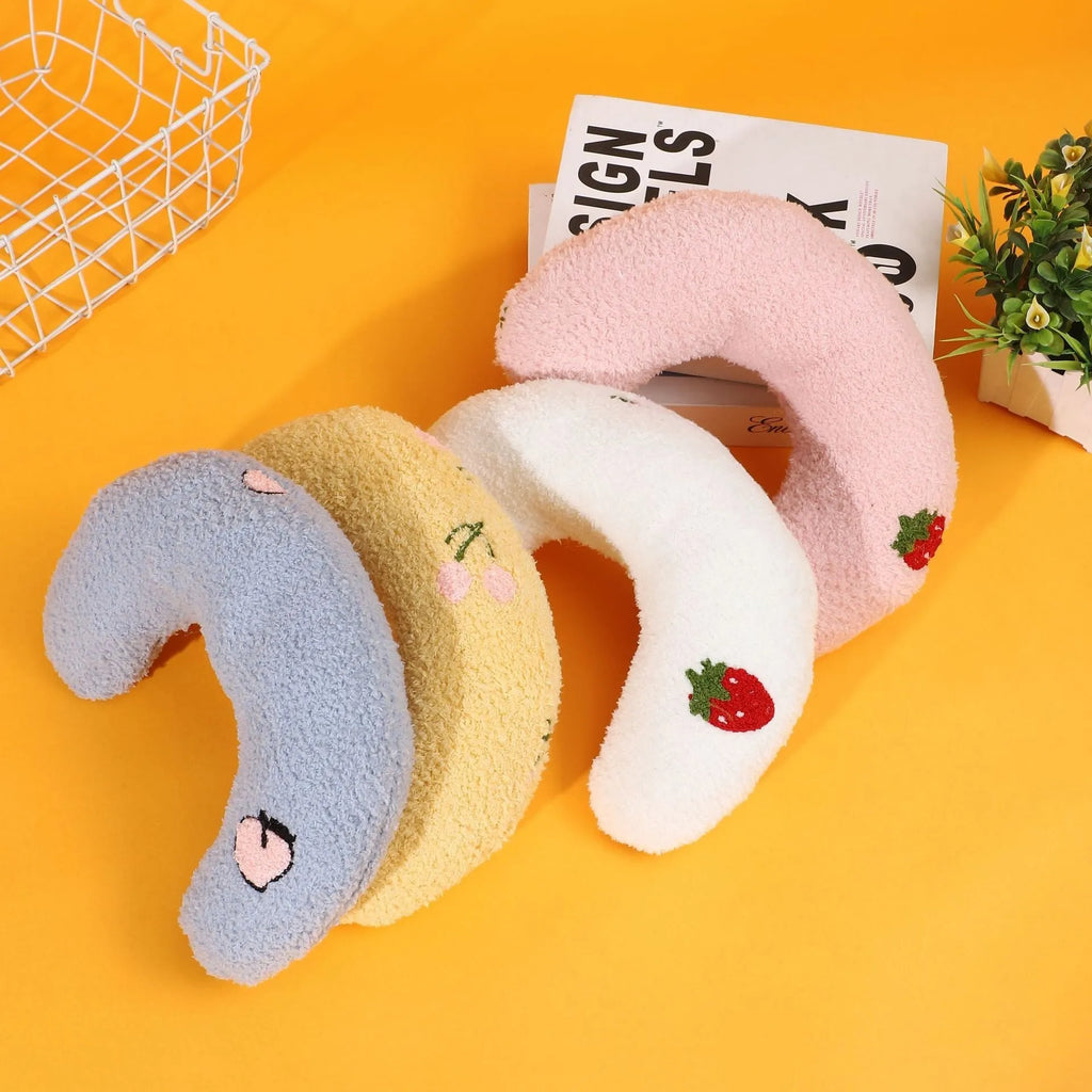 Half moon U-shaped cartoon pet pillow for dogs and cats in blue colour