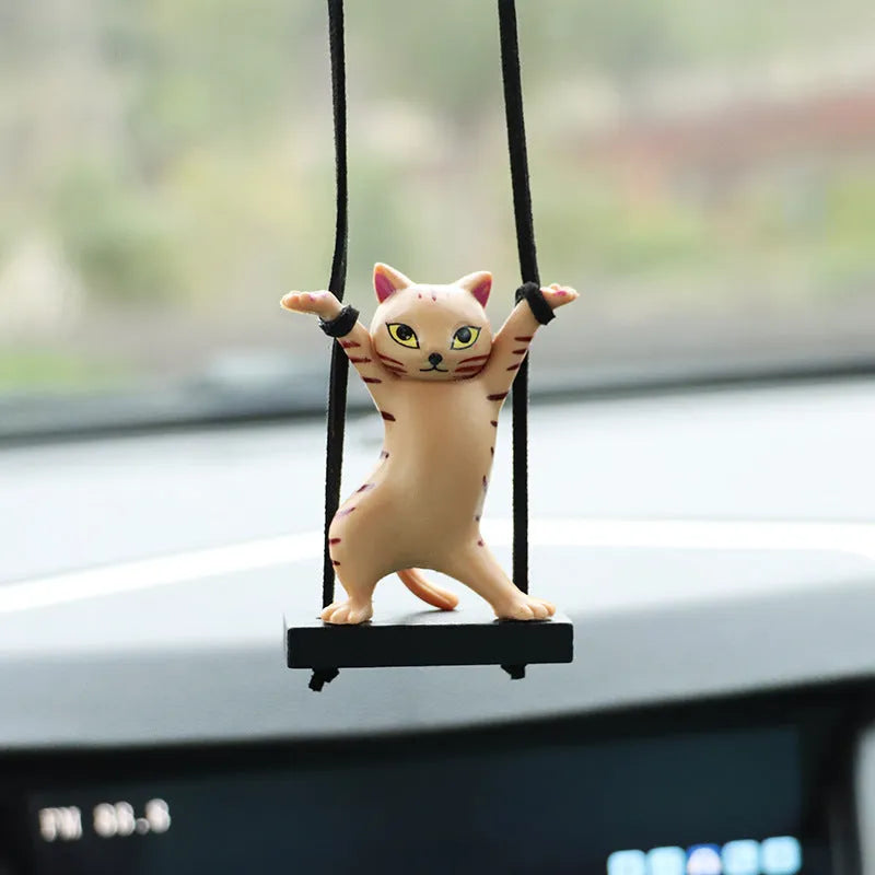 Resin cat pendant car hanger with adjustable rope in five colour variations