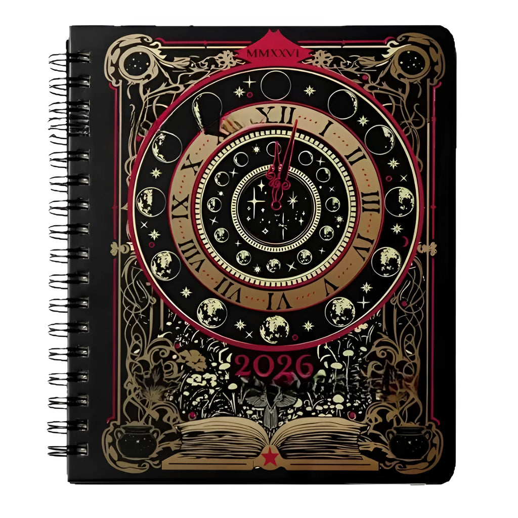 2026 weekly planner notepad with 100 pages of 80g paper at 21 x 14.5cm, black clock or Harry Potter 2 cover.
