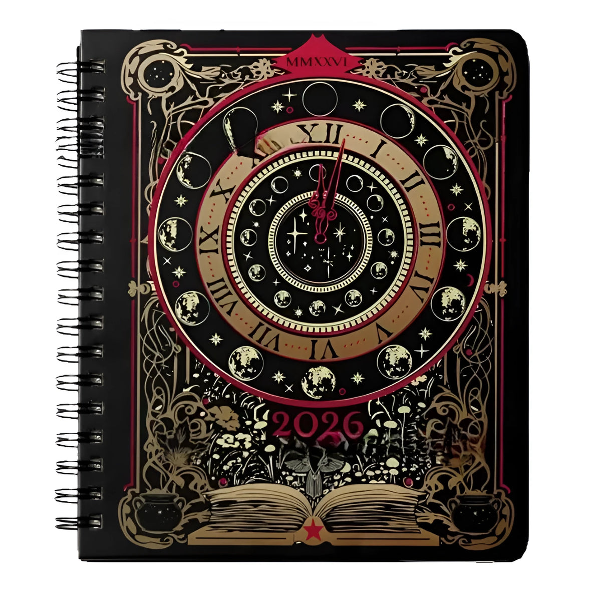 2026 weekly planner notepad with 100 pages of 80g paper at 21 x 14.5cm, black clock or Harry Potter 2 cover.