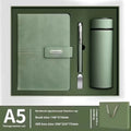 A5 notebook with PU leather cover in choice of colour, shown open on wood-free paper pages.