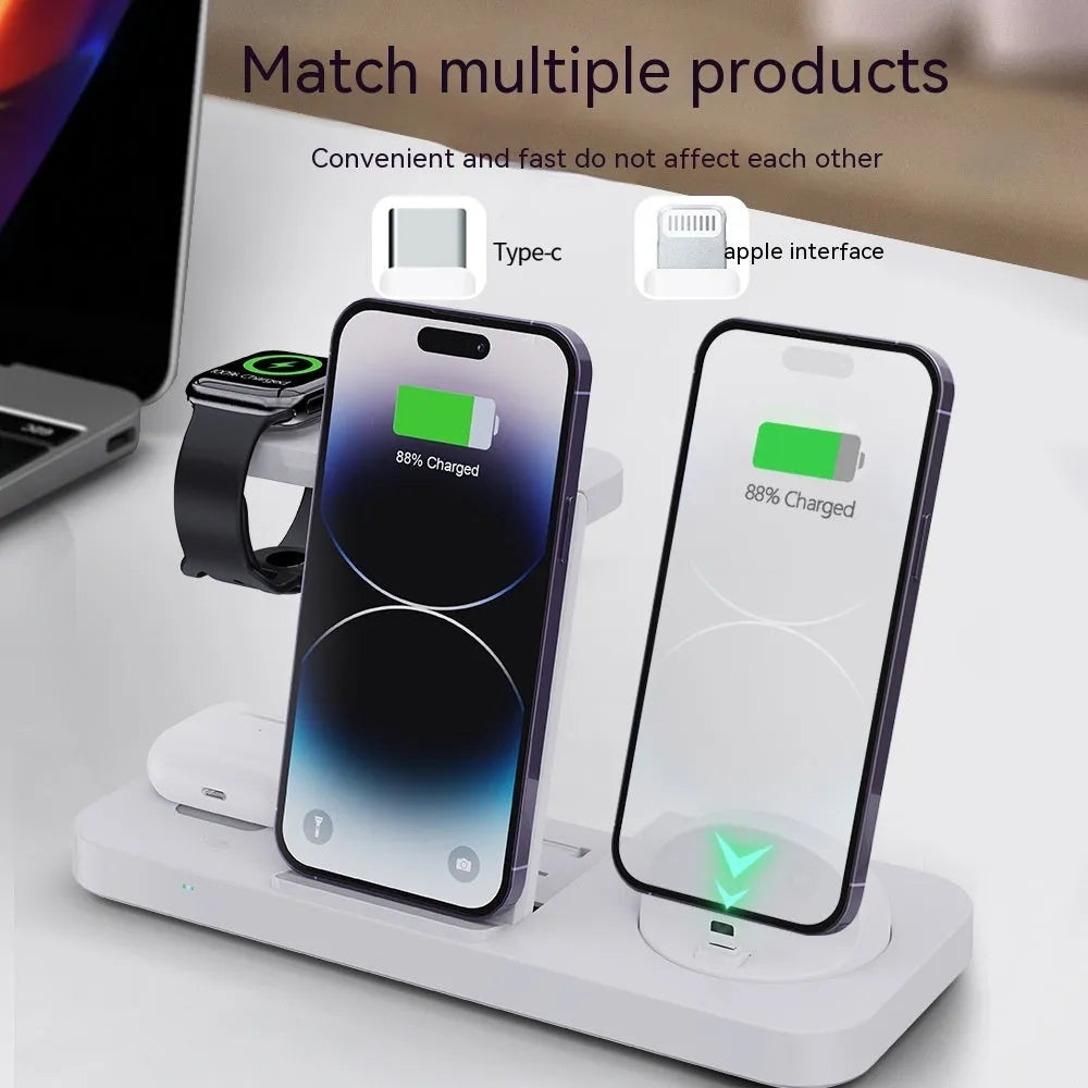 B-21 three-in-one wireless charging station for mobile phone, headset and watch in black or white.