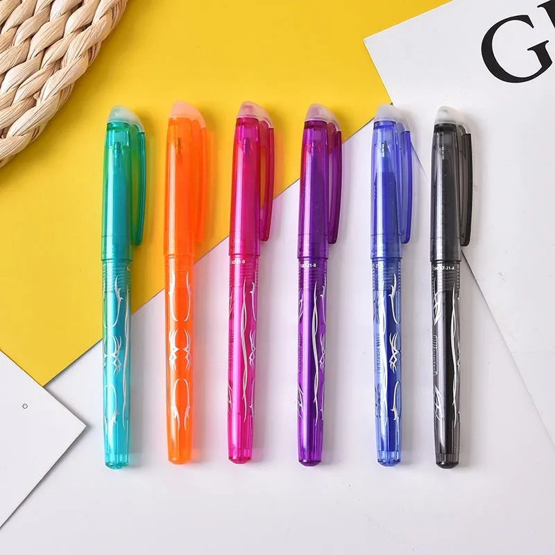 Heat-erasable gel pens with plastic shells and stainless steel nibs in 0.5mm or 0.7mm sizes
