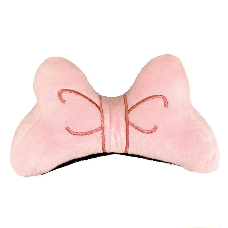Soft plush bow tie decoration for helmets in red, peach pink, and rose pink colour options.