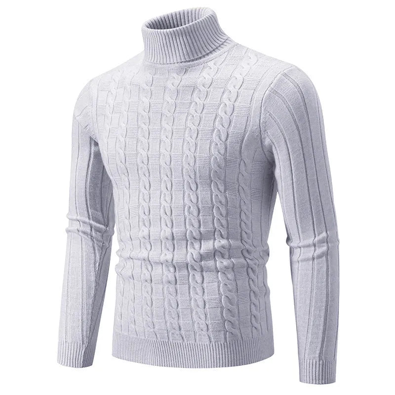 Men's slim twist turtleneck pullover sweater in chenille spandex fabric