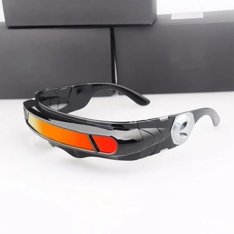 Black polarised sports sunglasses with full rim PC frame showing three lens colour options